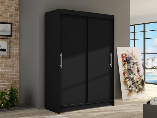 Mirjan24 Miami I Sliding Door Wardrobe, Modern Bedroom Cupboard, Black (Width: 120 cm, Height: 200 cm, Depth: 58 cm)