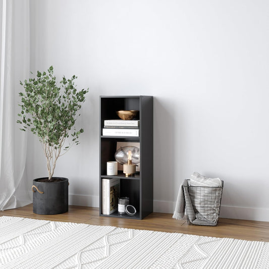 "URBNLIVING Tier Wooden Bookcase Shelving Display Storage Shelf Unit Wood Shelves (Black, 4 Shelf) 
"