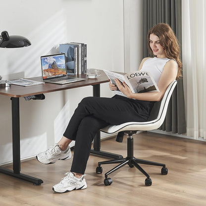 YOUTASTE Modern Armless Office Chair - Height Adjustable Swivel Rocking Computer Task Chair, Faux Leather With Wheels, Stylish Lounge Vanity Seat, White