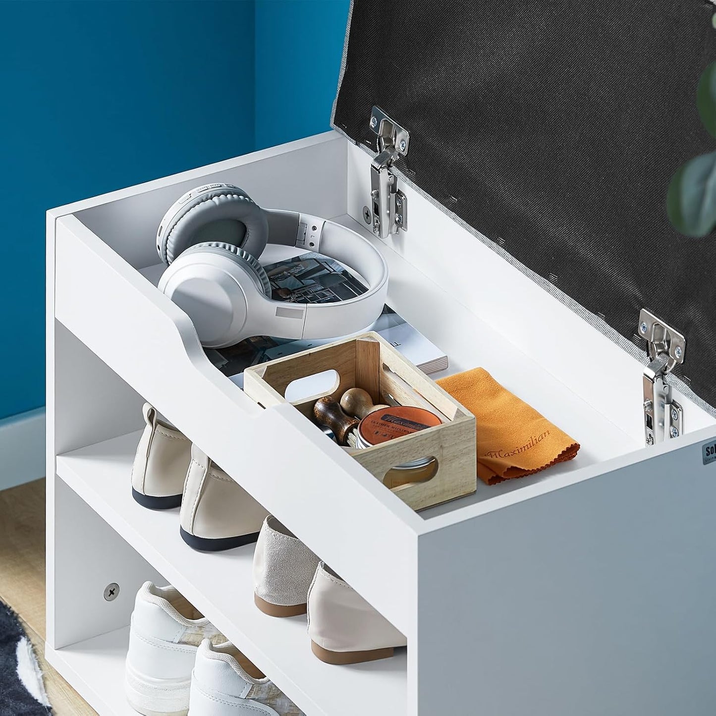 SoBuy FSR25-HG Shoe Bench with Seat, Shoe Rack, Shoe Cabinet, Shoe Chest, Light Grey, W x H x D x H x D approx. 60 x 43 x 30 cm