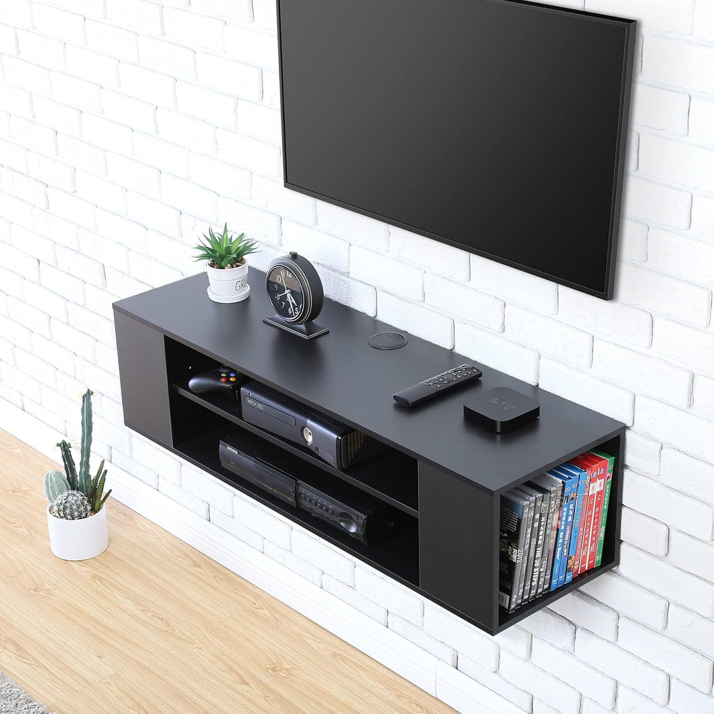 Fitueyes floating tv unit cabinet, wall mounted tv shelf with 4 storages for living room, entertainment center