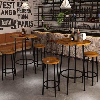 AWQM 3 Piece Bar Table Set, Small Round Pub Table Set for 2, Counter Height 3 Piece Dining Set for Breakfast Nook, Bistro, Dining Room, Kitchen - Rustic Brown