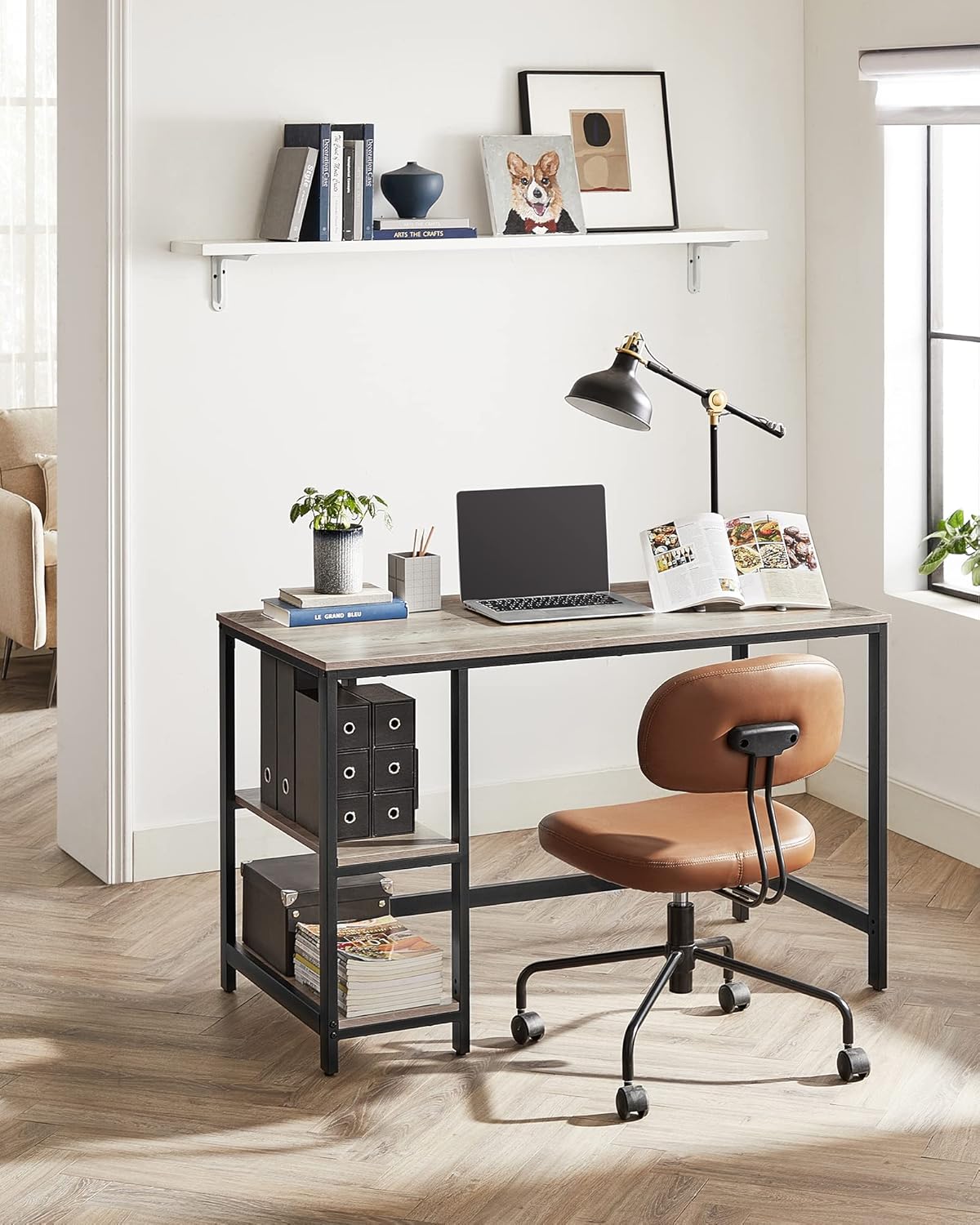 VASAGLE LWD47MB Computer Desk with 2 Shelves on Right or Left Side Office Living Room Steel Frame Industrial Design Black