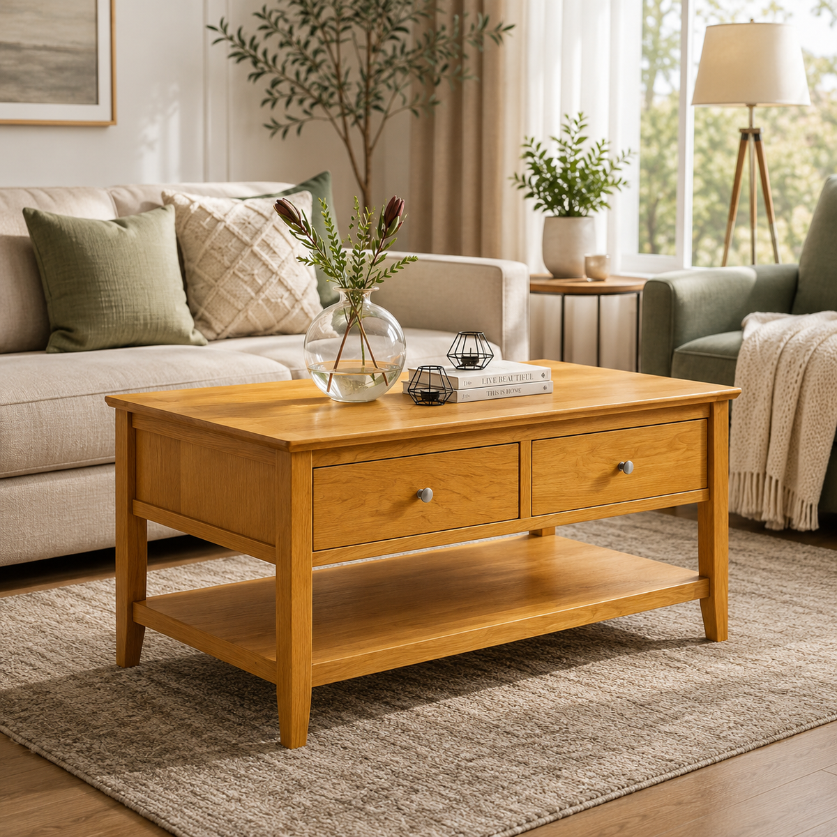 Modern Wooden Coffee Table with Drawers