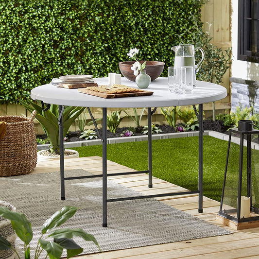 Malabar 8 Seater Foldable Round Table 5 FT | Portable Dining Table | Patio Folding Table with Carrying Handle for Indoor, Outdoor, Picnic, Party, Camping | Banquet Table | Folding Table for Home