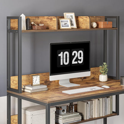 CubiCubi Computer Desk with Hutch and Storage Shelves, 47 Inch Home Office Desks with Bookshelf, Modern Office Writing Desk, Brown