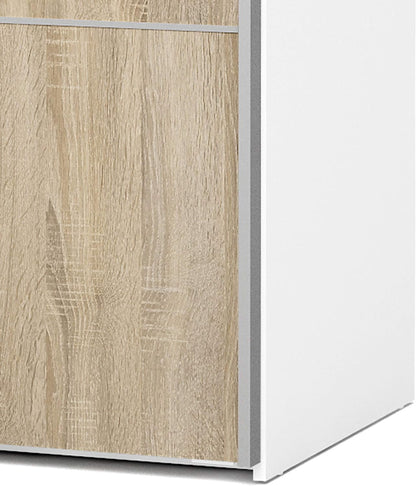 Furniture To Go | Verona Sliding Wardrobe 120cm in White with Oak Doors with 5 Shelves