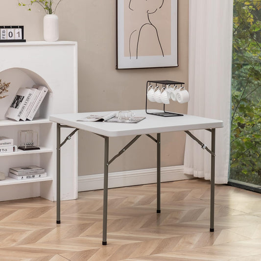 BTEXPERT 3-FT Square White Granite Plastic Folding Table Portable for Card Board Games Nights Gatherings Party Home Indoor Outdoor Lightweight Set of 2