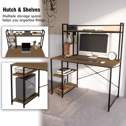 Home gallery Computer desk 120 cm with hutch and storage shelves brown