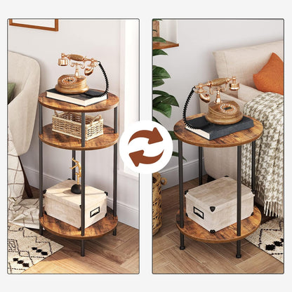 HOOBRO Tall Sofa Side Table, Small Round Coffee Table with Storage, Industrial Telephone Table for Small Space, Bedside Table, for Living Room, Bedroom, Summerhouse, Rustic Brown and Black EBF30DH01
