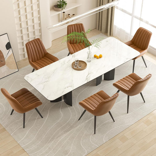 Nalupatio Modern Dining Chairs Set of 6, Comfy Dining Room Chairs with Thick Cushions, Upholstered Fabric Kitchen Side Chairs with Metal Legs, Brown
