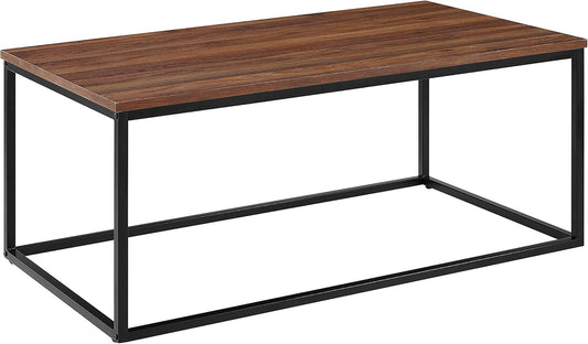 Walker Edison Modern Wood and Metal Frame Open Rectangle Coffee Accent Table Living Room Ottoman End Table, 42 Inch, Dark Walnut