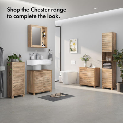 VonHaus Bathroom Storage Cabinet – Oak Wood Effect Bathroom Floor Cabinet w/Handleless Design - Small Floor Standing Cabinet w/Cupboard - Storage Unit for Bathroom, Kitchen & Hallway - Chester