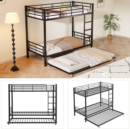 Moimhear Iron Bunk Bed, Suitable for Children and Teenagers, with Pull-Out Bed, Four Side Bars on the Top Bed, Iron, 90 x 200 cm and 90 x 190 cm