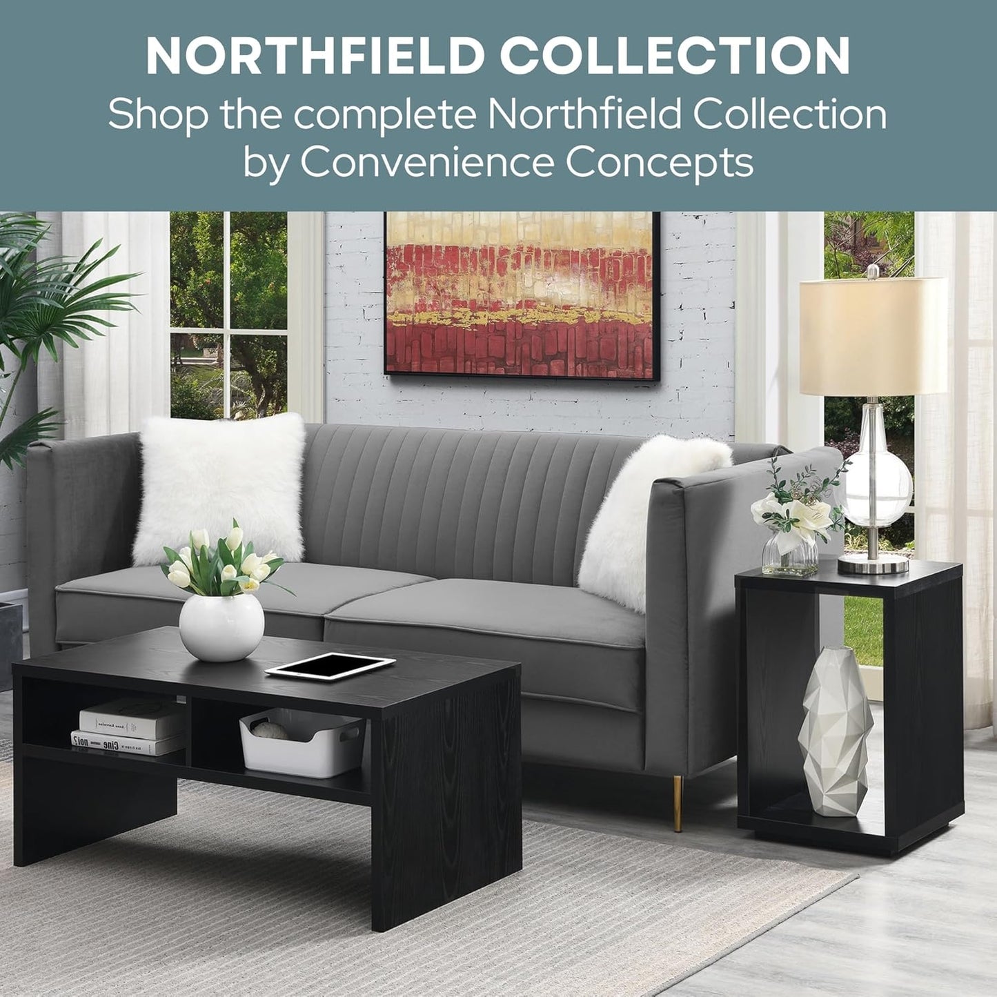 Convenience Concepts Northfield Hall Console Desk Table, 48(L) x 15.5(W) x 28"(H), Black