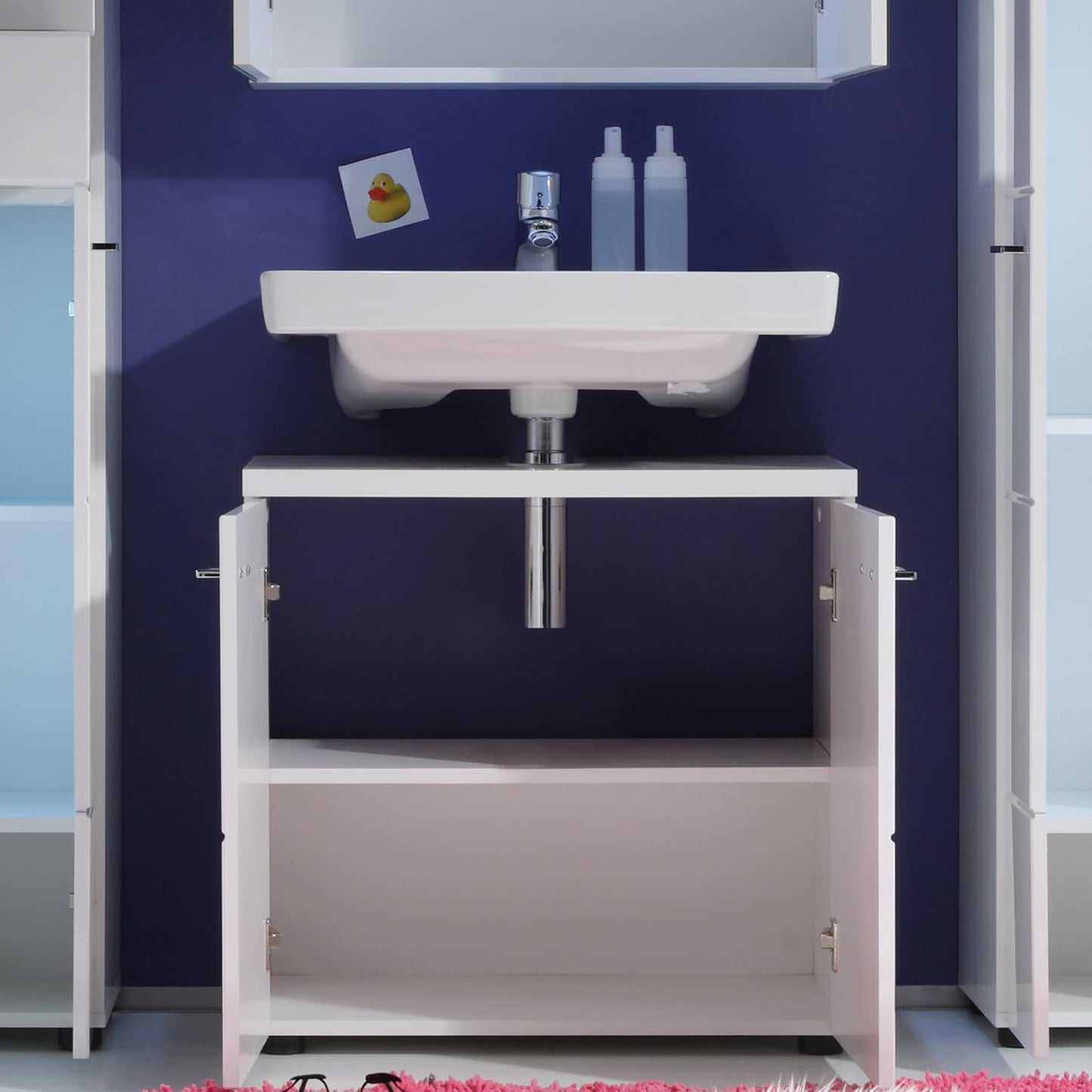 Trendteam Smart Living Nightlife Bathroom Sink Vanity Unit, 65 x 63 x 35 cm, High-Gloss White with Lots of Storage Space