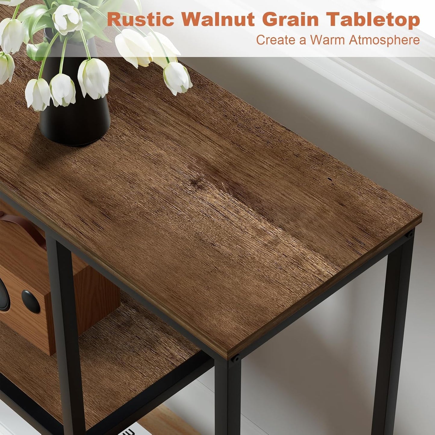 WOHOMO Console Table Small Entryway Table with Storage Shelves 30cm Narrow Sofa Table Modern Hallway Table for Living Room 80 x 30 x 80cm,Walnut