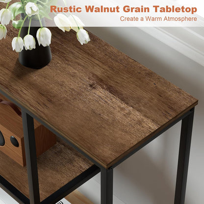 WOHOMO Console Table Small Entryway Table with Storage Shelves 30cm Narrow Sofa Table Modern Hallway Table for Living Room 80 x 30 x 80cm,Walnut