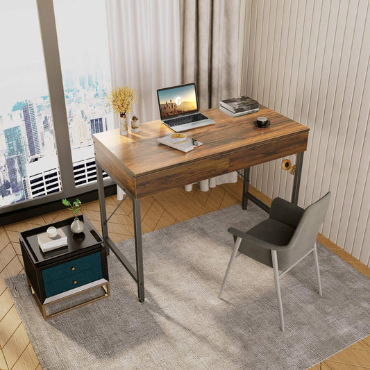 CubiCubi Computer Small Desk, 40 inches with 2 Storage Drawers for Home Office Writing Desk, Makeup Vanity Console Table, Dark Rustic