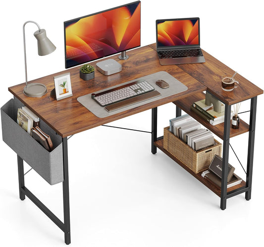 CubiCubi 40 Inch Small L Shaped Computer Desk with Storage Shelves Home Office Corner Desk Study Writing Table, Black