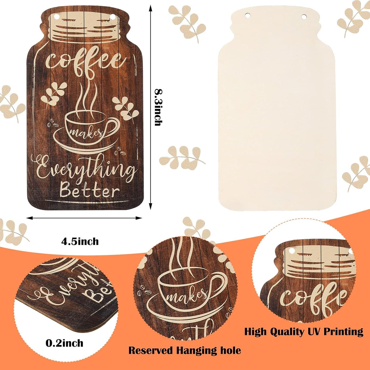 Jetec Wood Coffee Sign Mason Jar Wall Hanging Plaque - Farmhouse Coffee Bar Decor for Kitchen, Office, Home Wall and Table (Classic Style)