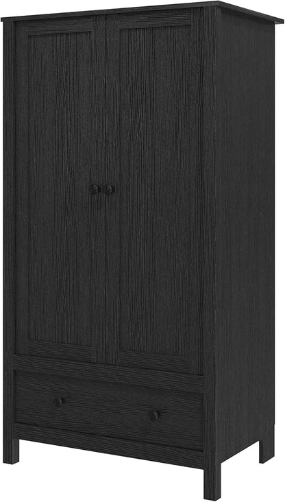 Panana 2 Door Wardrobe, Armoire with Drawer for Bedroom (Black)