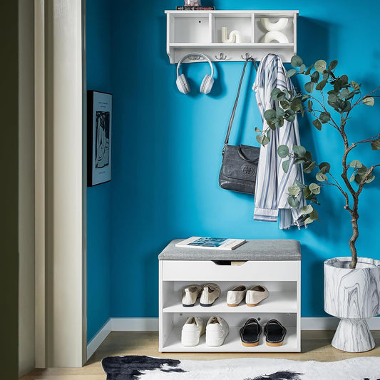 SoBuy FSR25-HG Shoe Bench with Seat, Shoe Rack, Shoe Cabinet, Shoe Chest, Light Grey, W x H x D x H x D approx. 60 x 43 x 30 cm