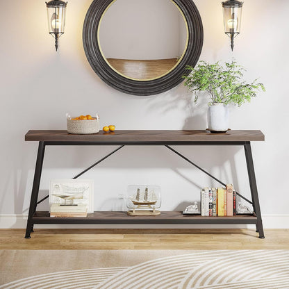 Tribesigns 70.9 Inches Extra Long Sofa Table Behind Couch, Industrial Entry Console Table for Hallway, Entryway, Living Room, Brown