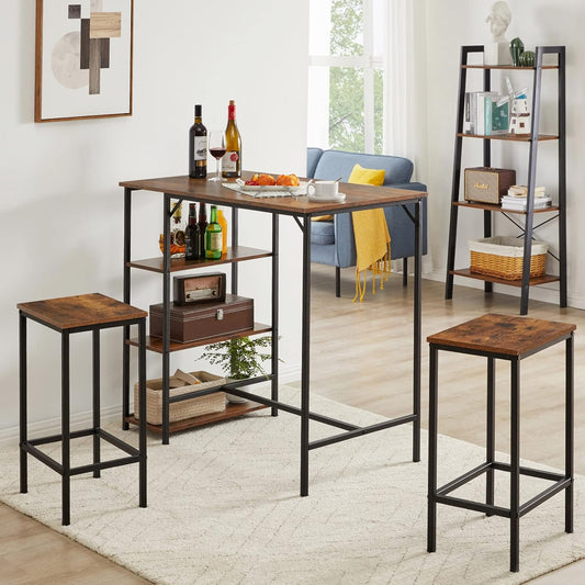 IBUYKE Bar Stool Set of 2, Tall Kitchen Counter Breakfast Bar Stools, Bar Chairs with Footrest, for Home Pub Bar Table, Living Room, Lounge, Industrial Style, Rustic Brown and Black TMJ051H