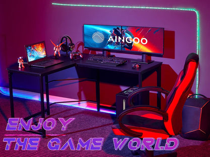 Aingoo Corner Desk L Shaped Desk Sturdy Home Office PC Laptop Workstation Gaming Computer Desk Study Writing Table 128 * 108 * 75CM Easy to Assemble Simple Design, Black