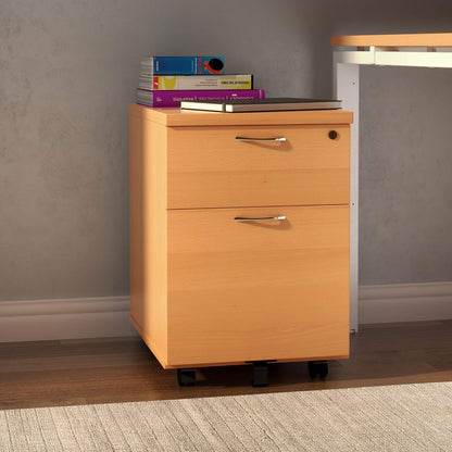 Office Hippo Heavy Duty 2 Drawer Mobile Pedestal Filing Cabinet with Anti-Tilt Mechanism & Lockable Office Storage, 5 Year Warranty - Beech