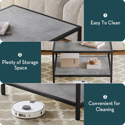 SAYGOER Coffee Table for Living Room, Square Modern Coffee Tables with Storage, 2 Tier Small Farmhouse Center Table for Office Apartment Home, Gray Wood Tabletop, Easy Assembly