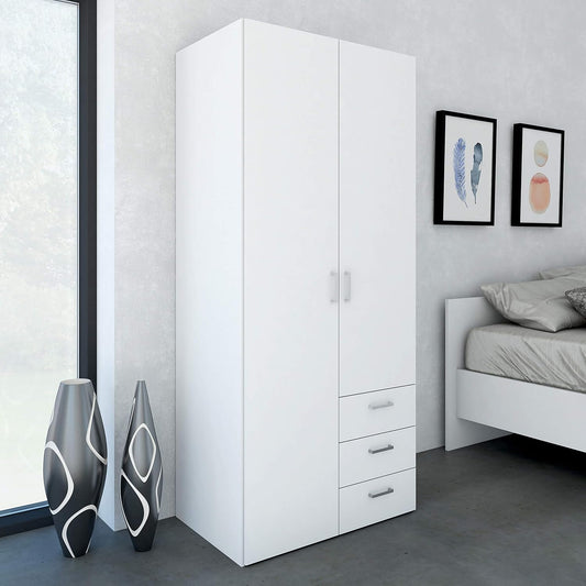 Furniture To Go | Space, Wood, White, Wardrobe with 2 Doors + 3 Drawers