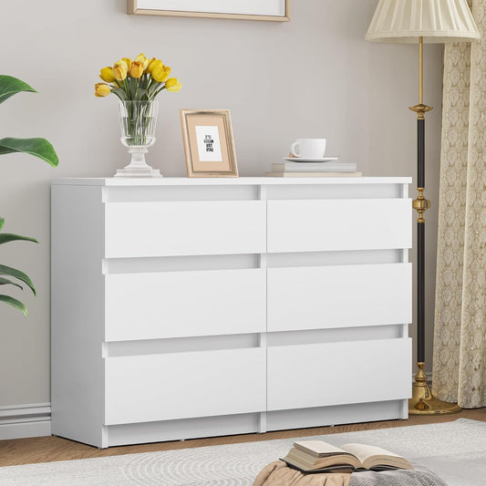 YITAHOME Chest of Drawers Wood, Chest of Drawers Bedroom, 6 Drawer with Runners, Bedroom Furniture, Bedroom Storage Unit, Modern Bedroom Bedside Storage Cabinet, 100 * 30 * 70cm (White)