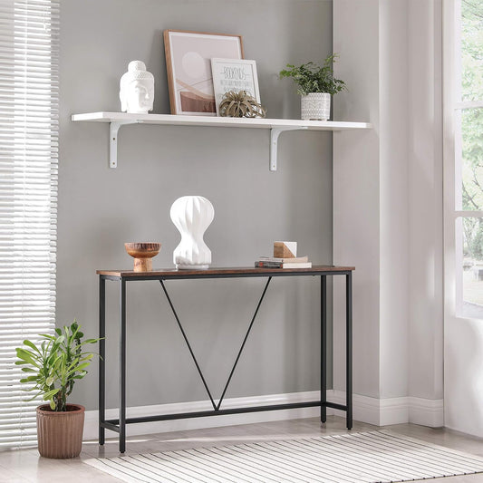 Vasagle Table, Console Table with Sturdy Steel Structure for Entrance Living Room Bedroom Industrial Style Vintage Brown and Black, 120 x 23 x 74 cm (W x D x H)
