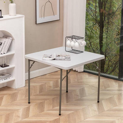 BTEXPERT White 34" Square Granite Plastic Folding Table Portable for Card Board Games Nights Gatherings Party Home Indoor Outdoor Lightweight, One
