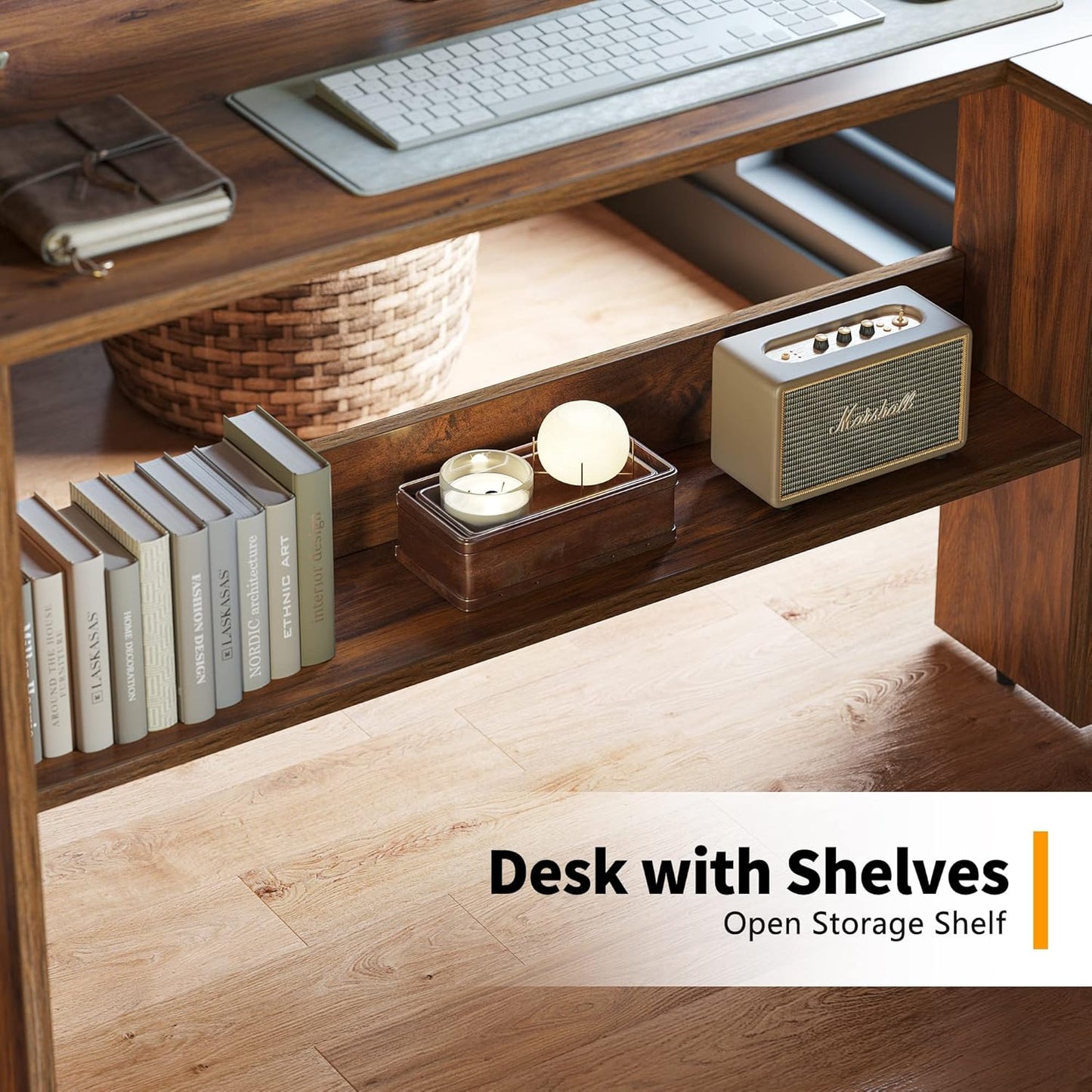 CubiCubi L Shaped Desk, Corner Computer Desk with Storage Shelves, Home Office Workstation for Study or Working, Deep Brown