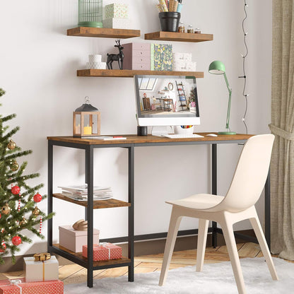 HOOBRO Computer Desk, 47.2 Inch Writing Desk with Adjustable Shelf on Left or Right, Office Study Desk for Laptop, Sturdy Metal Frame, for Home Office, Easy Assembly, Rustic Brown and Black BF59DN01