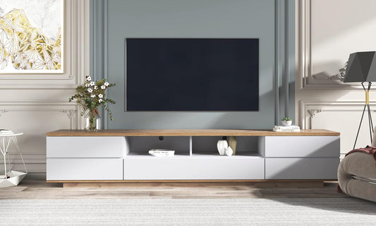 Merax Wood TV Stand Entertainment Center with Storage Cabinets & Open Shelves, Modern TV Console Table for TVs Up to 80” for Living Room Bedroom (White)