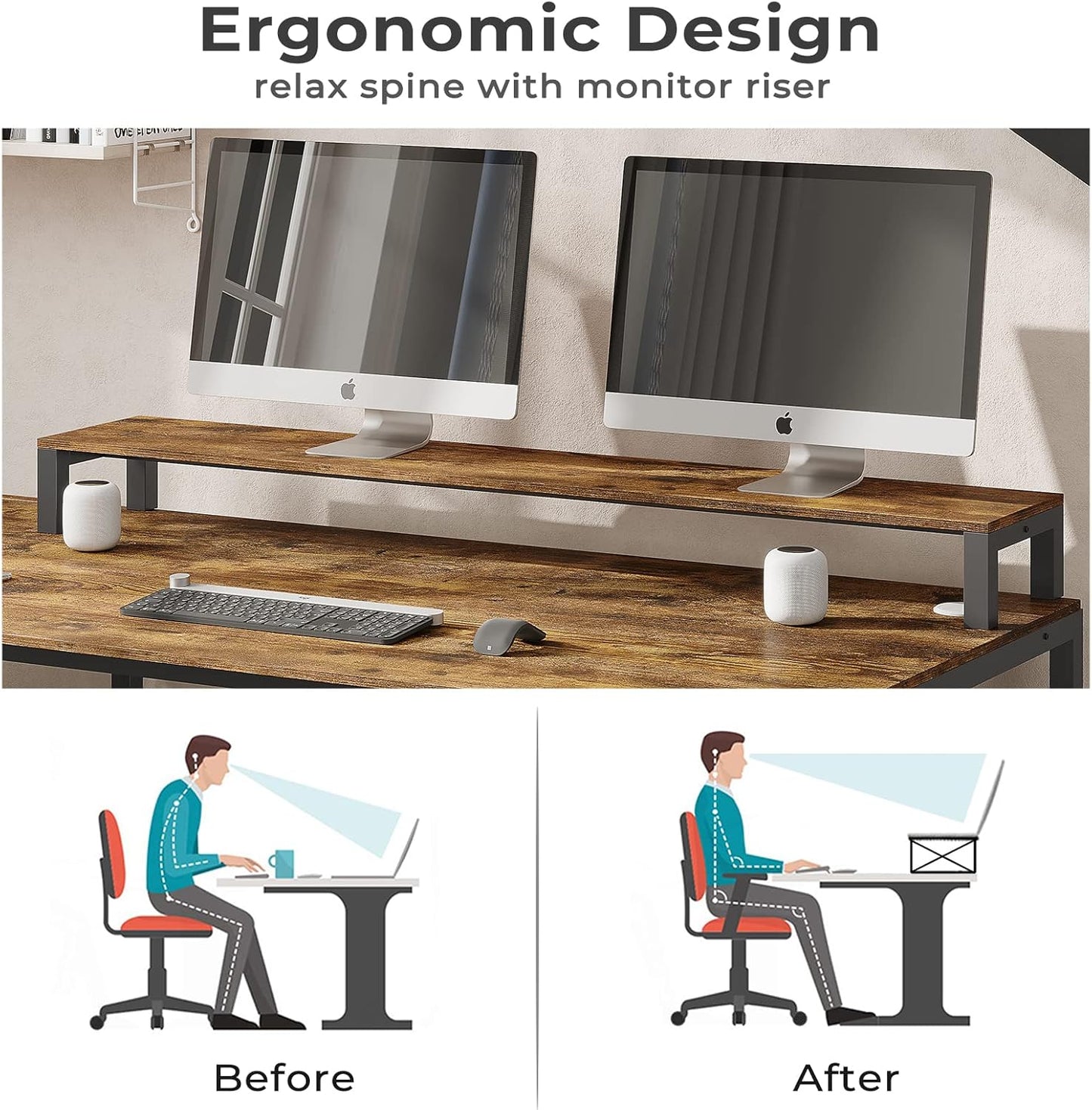 SEDETA L Shaped Desk, 68.9 inches Corner Computer Desk with Monitor Stand Riser, Drafting Drawing Table with Tiltable Desktop, Workstation Study Writing Table Art Desk for Home Office, Rustic Brown