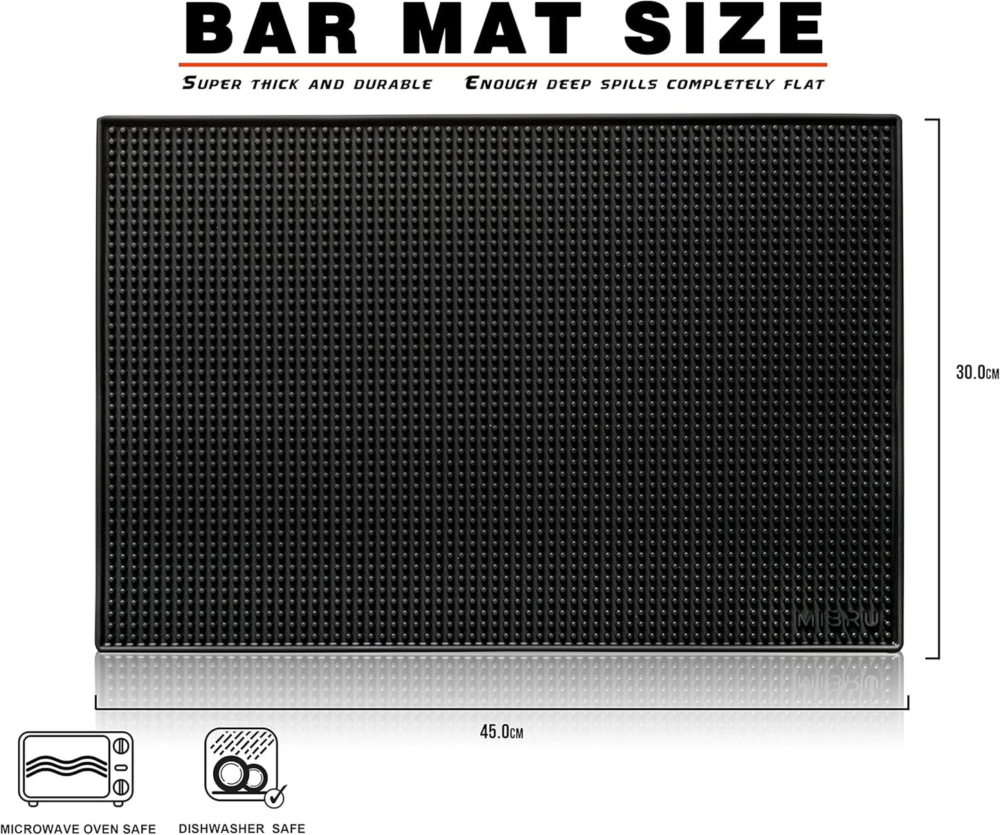 MIBRU Coffee Rubber Service Mat Bar Non Slip | Dish Glass Drying Mat Flexible Coasters Leakproof Coffee Shops Restaurant Kitchen Counter Top ???? ????? ?????? ??? ?????? (30x45CM, 1)