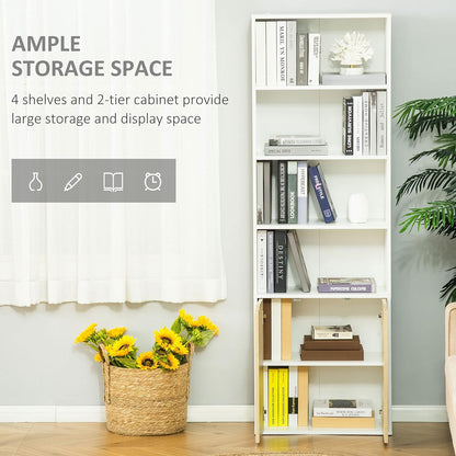 HOMCOM 2 Door 4 Shelves Tall Bookcase Modern Storage Cupboard Display Unit for Living Room Study Bedroom Home Office Furniture White and Oak