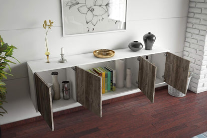 Dekati Lowboard Anaheim hÃ¤ngend (180x49x35cm) Korpus Weiss matt - Front Holz-Design Pinie - Push to Open