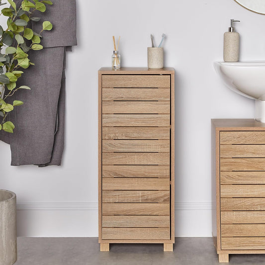 VonHaus Bathroom Storage Cabinet – Oak Wood Effect Bathroom Floor Cabinet w/Handleless Design - Small Floor Standing Cabinet w/Cupboard - Storage Unit for Bathroom, Kitchen & Hallway - Chester