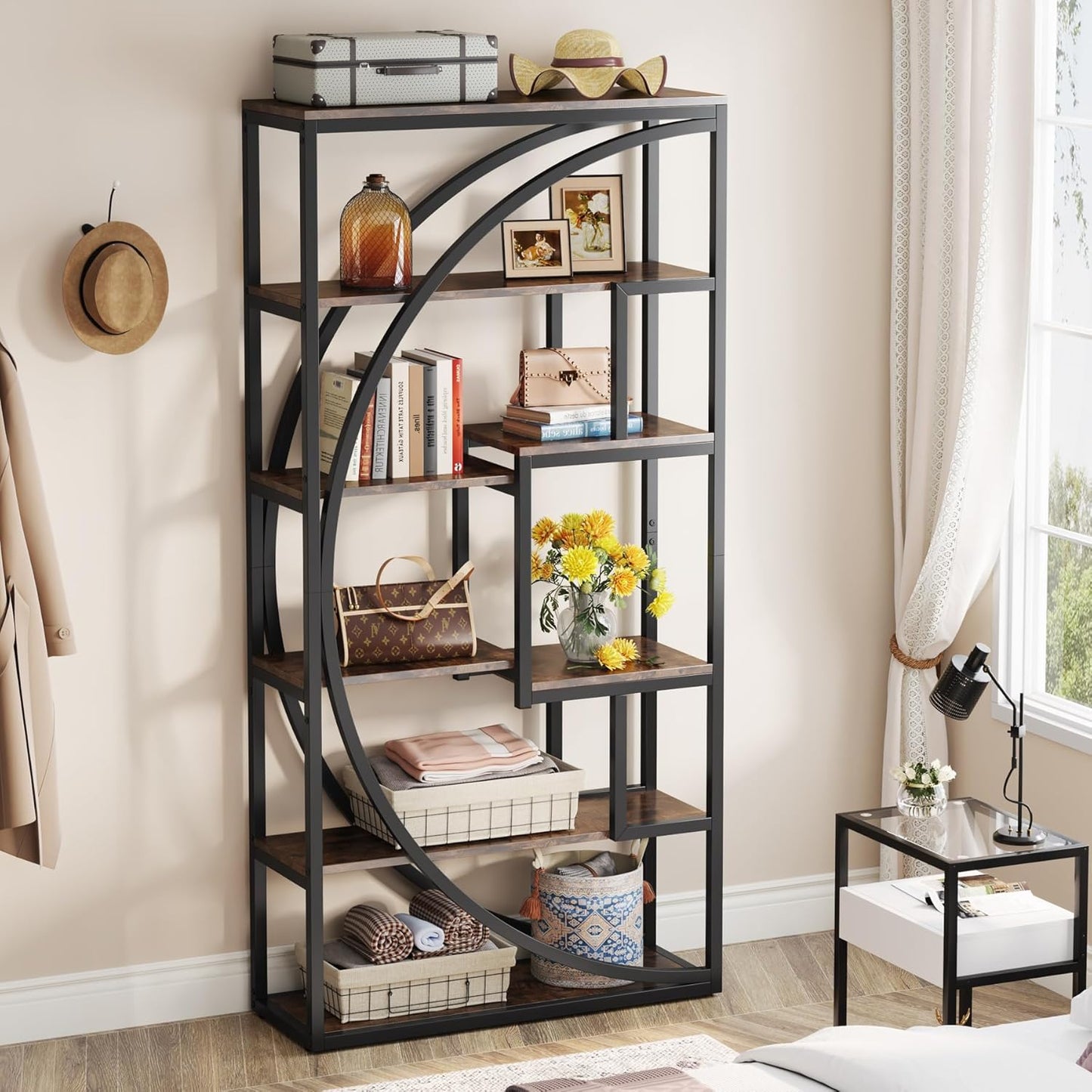 Tribesigns Bookshelf, Industrial 5-Tier Etagere Bookcase, 70.8 inch Tall Bookshelf with 8 Open Storage Shelf, Book Shelf Display Tack Shelving Unit for Home Office Living Room, Rustic Brown