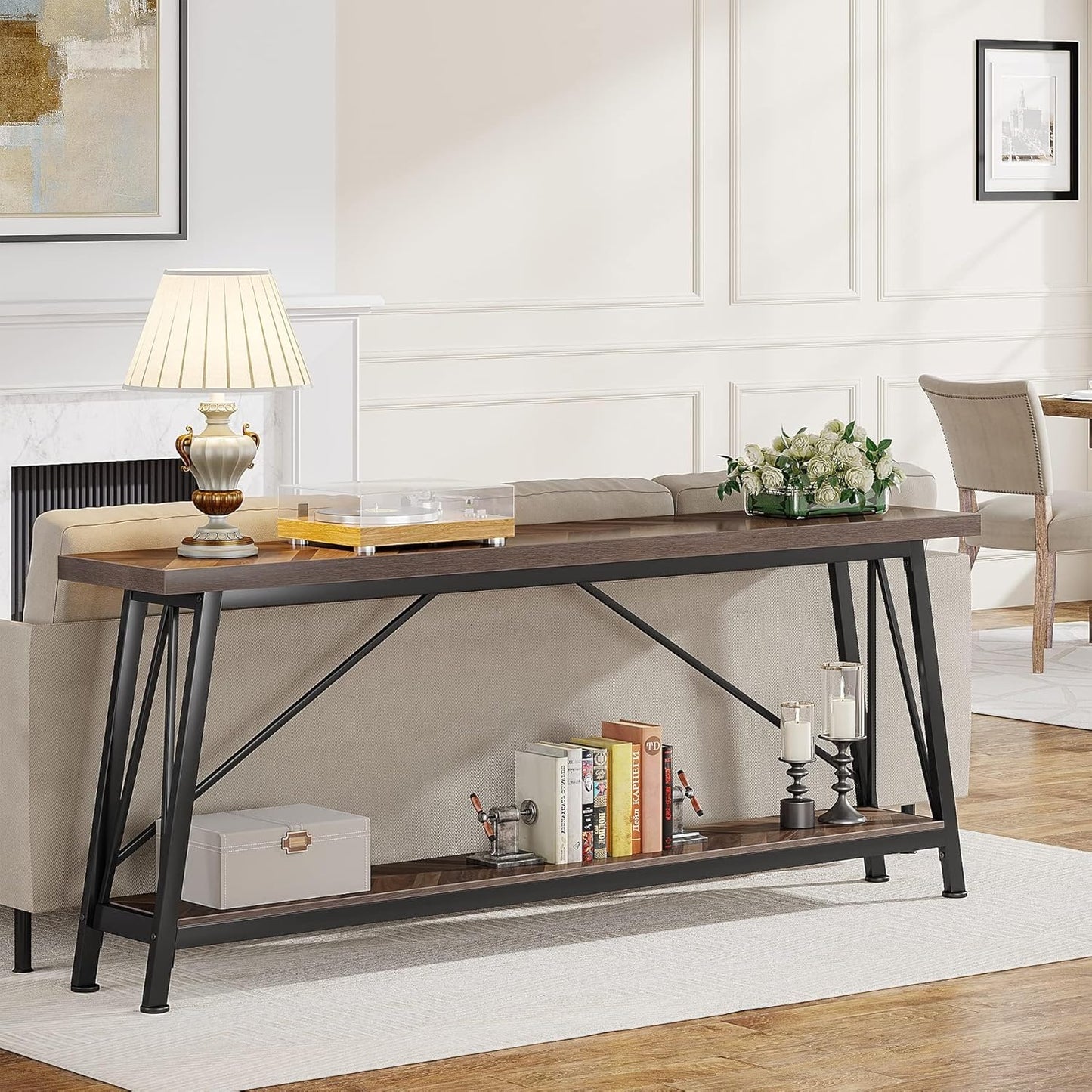 Tribesigns 70.9 Inches Extra Long Sofa Table Behind Couch, Industrial Entry Console Table for Hallway, Entryway, Living Room, Brown