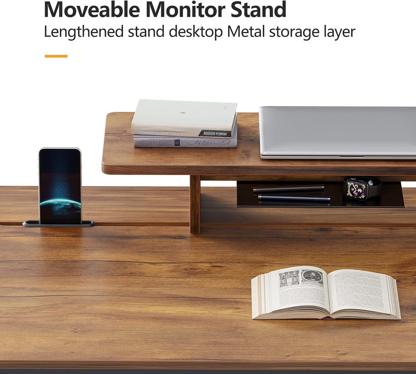 CubiCubi Small Computer Desk 40" Home Office Desk with Storage Table, Modern Writing Style PC Table with Mobile Phone Bracket and Hooks, Fir