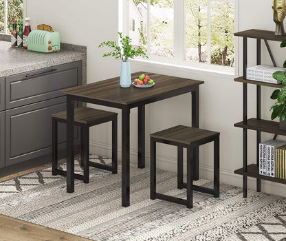 HOMOOI HOMURY 3 Piece Dining Table Set with Two Stools, Compact Kitchen Table for Kitchen, Dining Room, Dinette, Breakfast Nook, Dark Wood