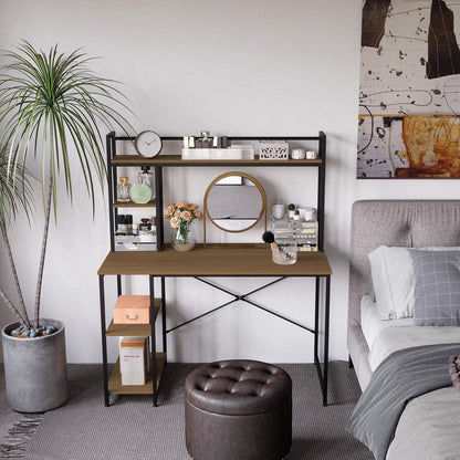 Home gallery Computer desk 120 cm with hutch and storage shelves brown