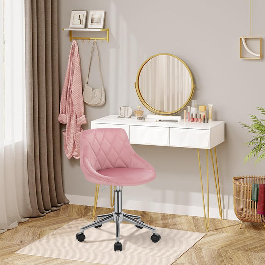 EUGAD 1 x 0033BGY Office Chair Swivel and Adjustable Velvet Office Chair with Wheels Pink